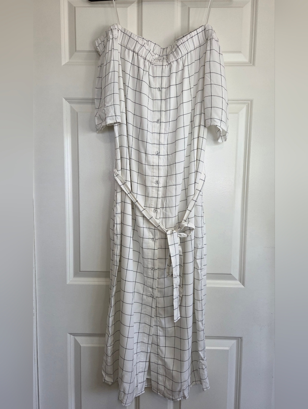 Charles Henry Ivory Checkered/Grid Off-the-Shoulder Midi Dress - Size XL - Picture 2 of 13
